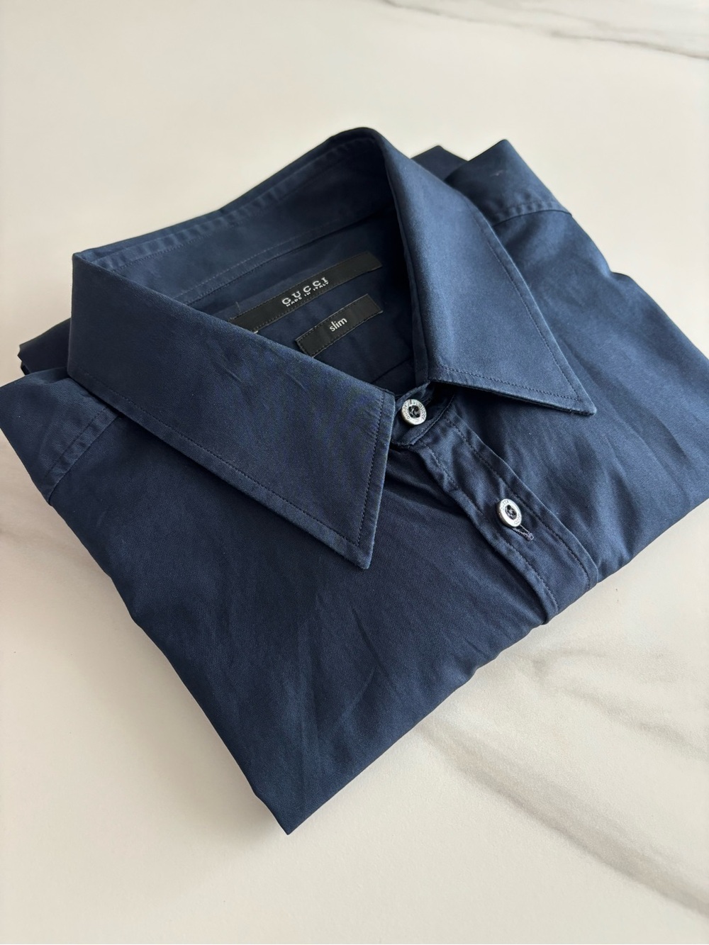 Gucci Men's Dark Blue Button-Front Dress Shirt 40 15 3/4 - Picture 16 of 16